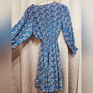 Floral Knee-Length Blue Dress